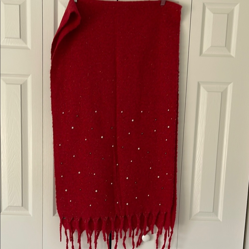 Elegant Red Beaded Scarf